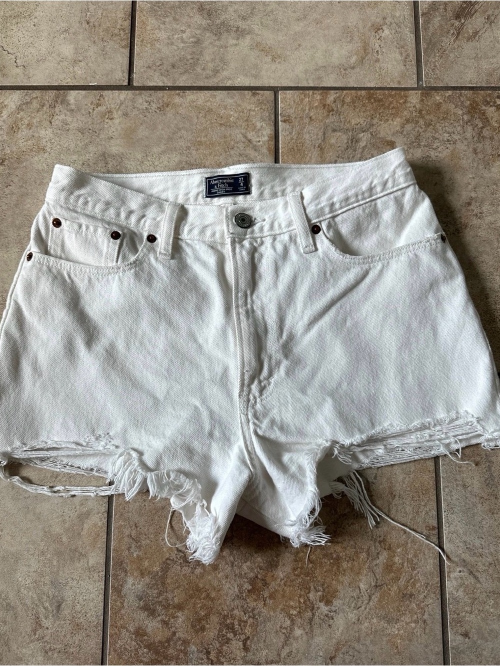 Abercrombie & Fitch White Distressed Denim Cutoff Shorts
